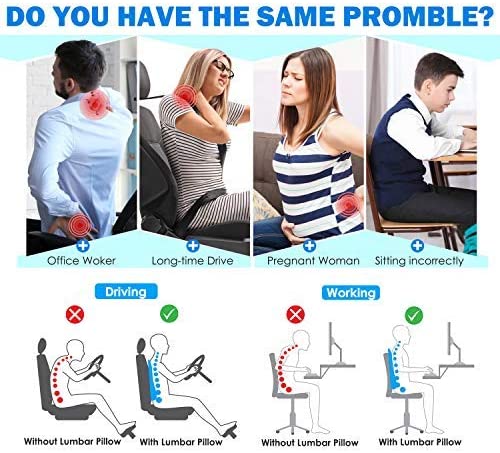 Niceeday Lumbar Support Pillow for Office Chair Car Lumbar Pillow Lower Back  Pain Relief Memory Foam 