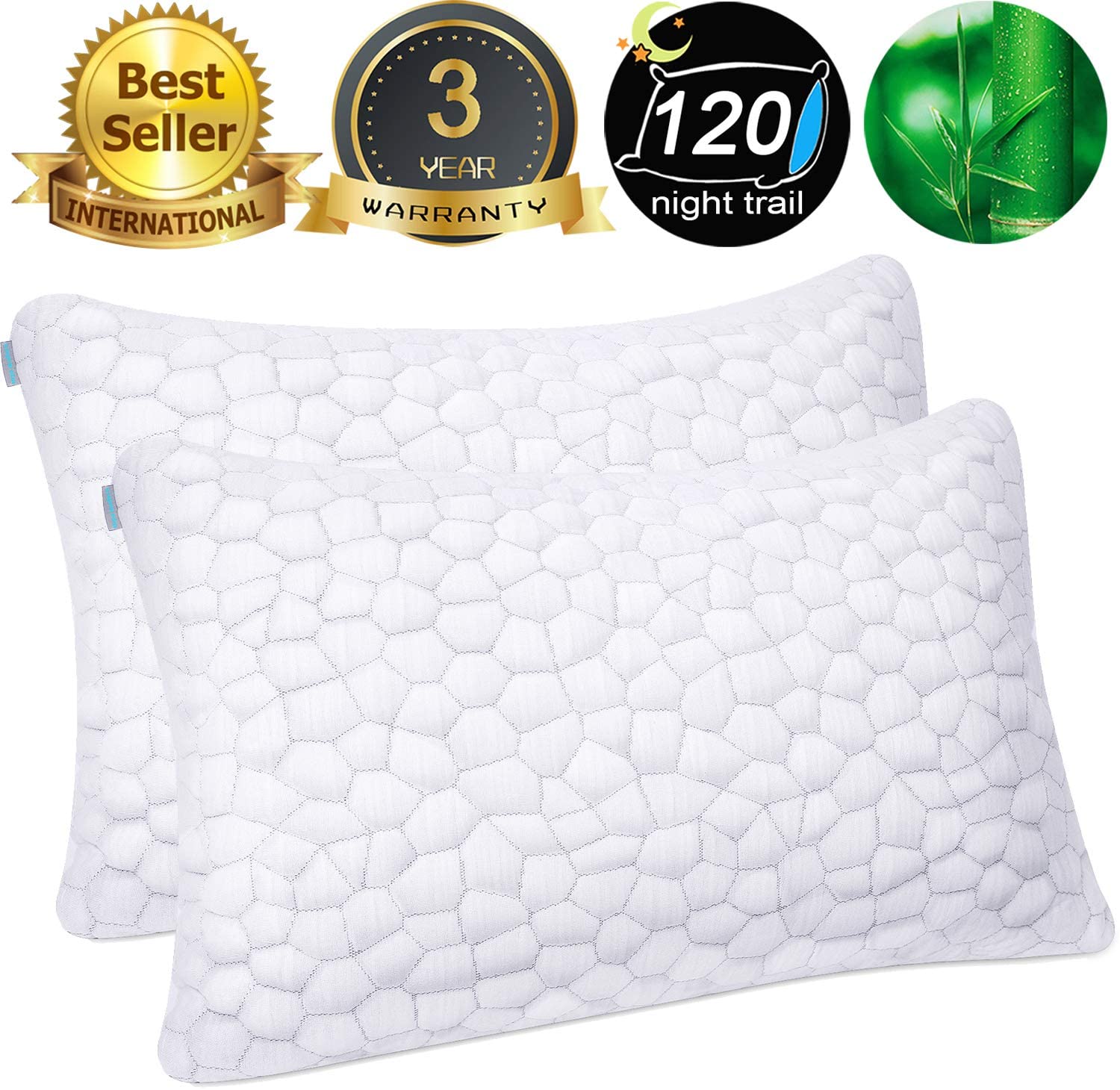 Shredded Memory Foam Pillows King Size Set of 2, Cooling Pillows